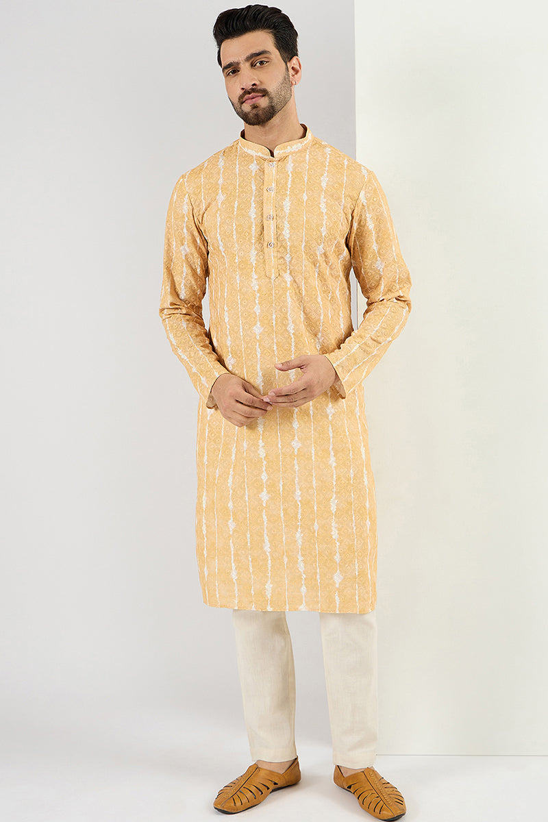 Yellow Viscose Rayon Abstract Embroidered Chikankari Straight Kurta MK