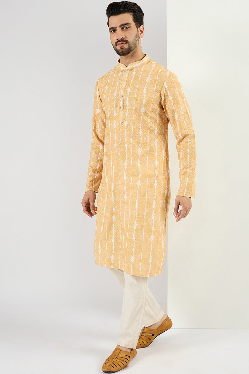 Yellow Viscose Rayon Abstract Embroidered Chikankari Straight Kurta MK