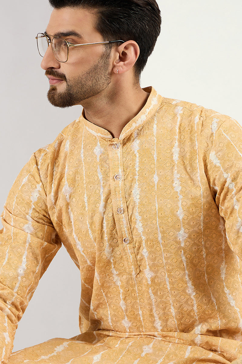 Yellow Viscose Rayon Abstract Embroidered Chikankari Straight Kurta MK