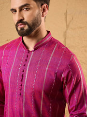 Ethnic Bay Men Pink Cotton Solid Embroidered Straight Kurta-MKU1120