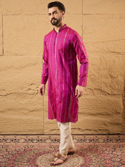 Ethnic Bay Men Pink Cotton Solid Embroidered Straight Kurta-MKU1120