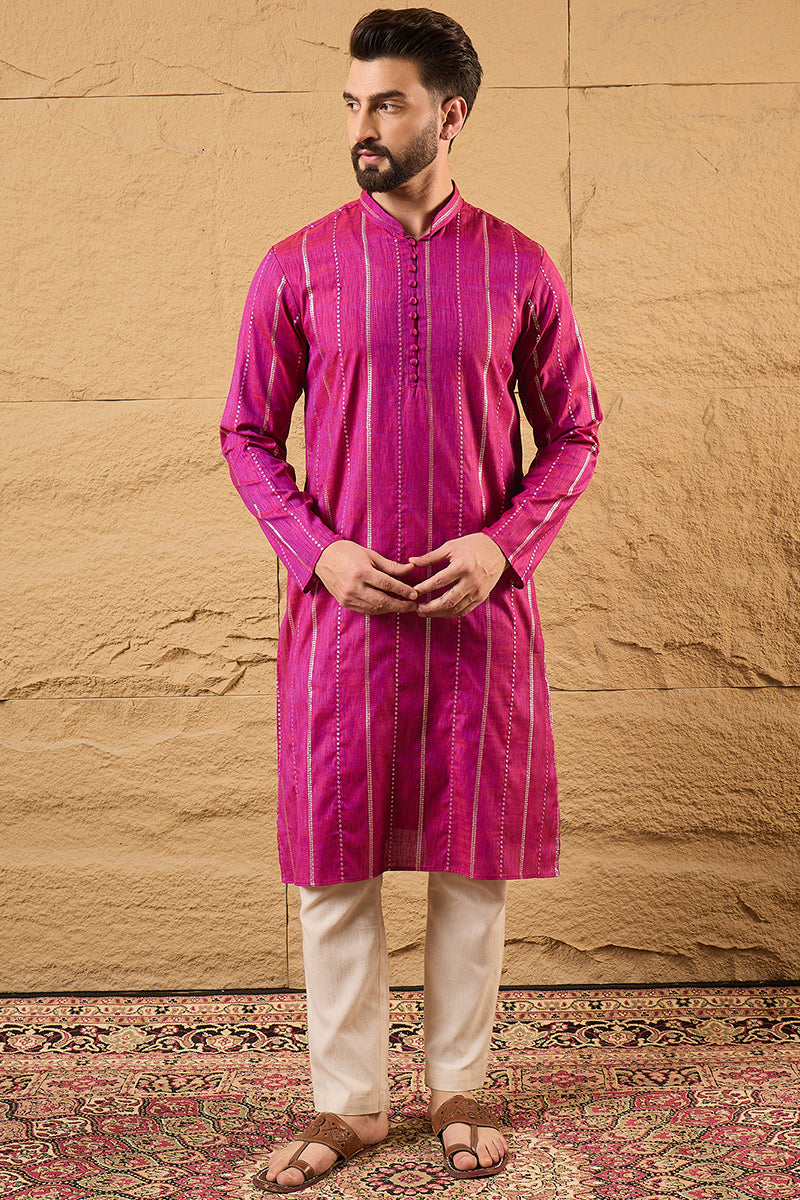 Pink Pure Cotton Embroidered Straight Kurta HOPMKU1120 | DesiQlo