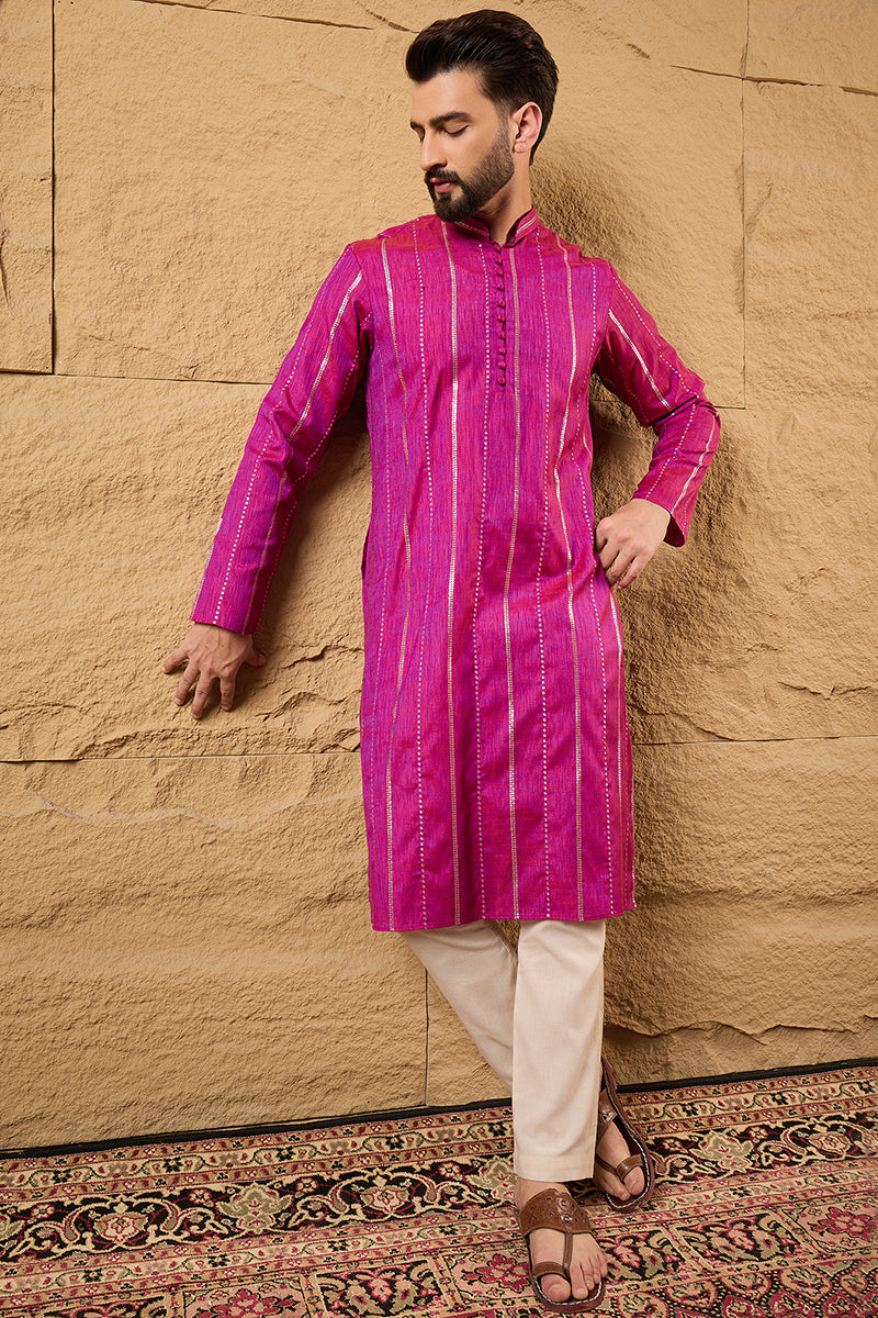 Pink Pure Cotton Embroidered Straight Kurta HOPMKU1120 | DesiQlo