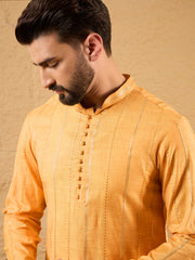 Ethnic Bay Men Yellow Cotton Solid Embroidered Straight Kurta-MKU1122