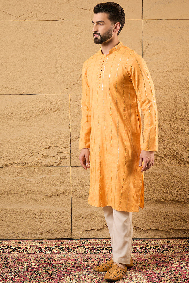Yellow Cotton Embroidered Straight Kurta HOPMKU1122 | DesiQlo