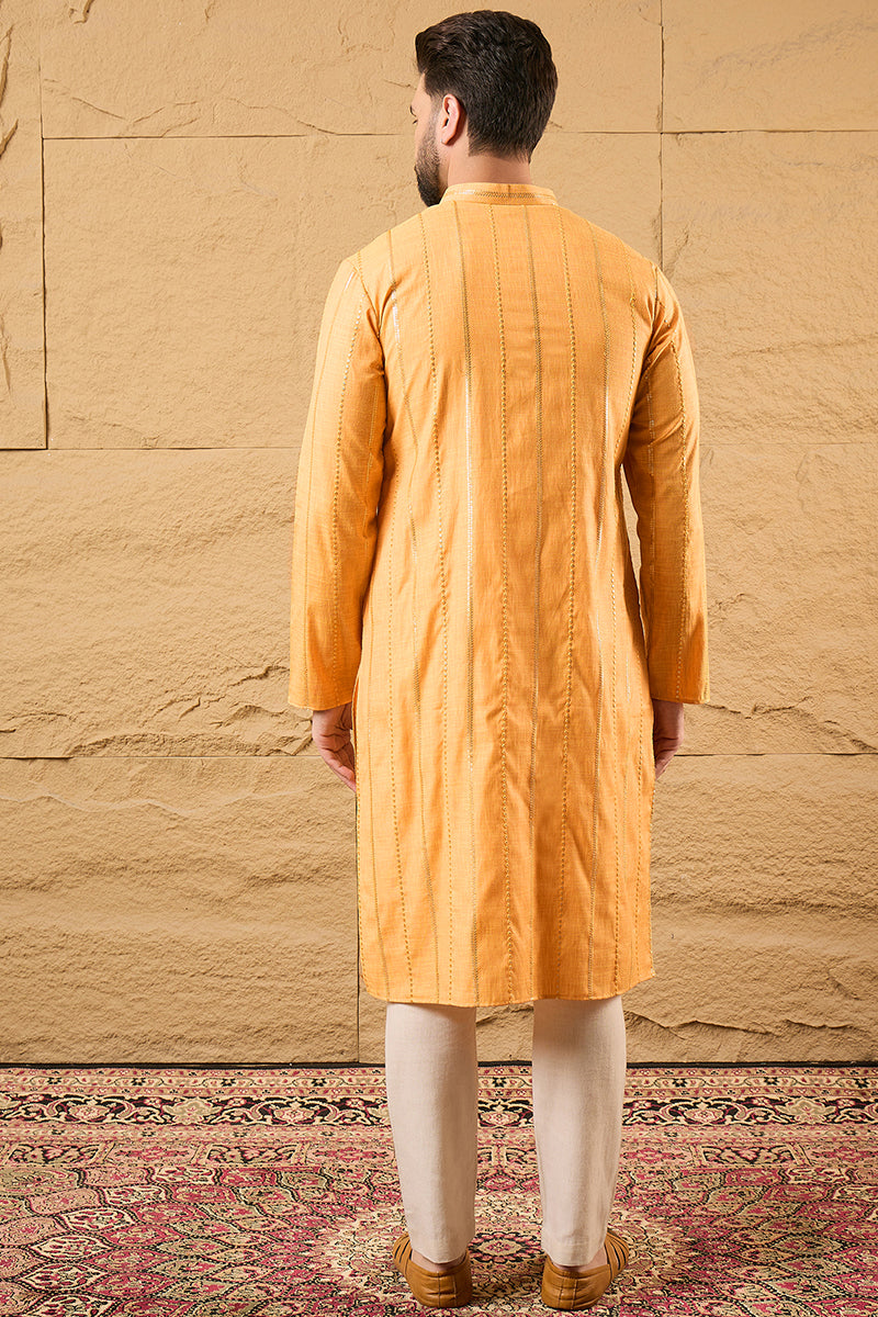 Yellow Cotton Embroidered Straight Kurta HOPMKU1122 | DesiQlo