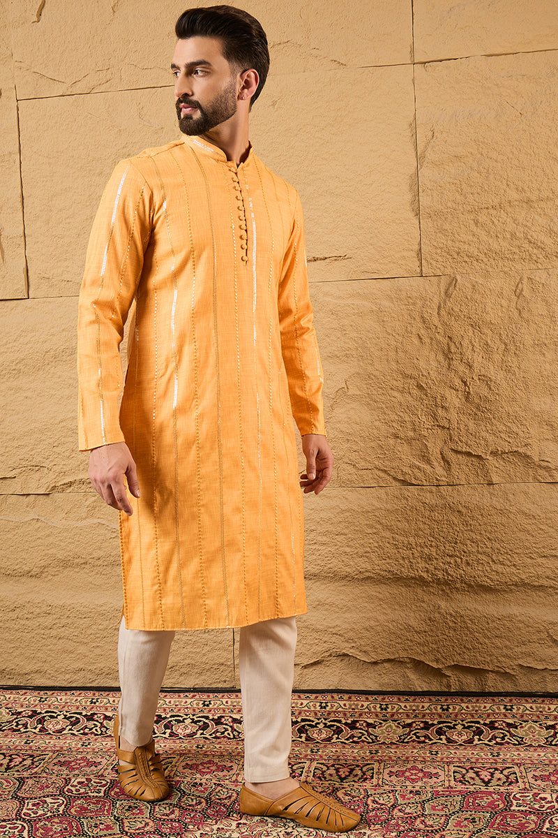 Yellow Cotton Embroidered Straight Kurta HOPMKU1122 | DesiQlo