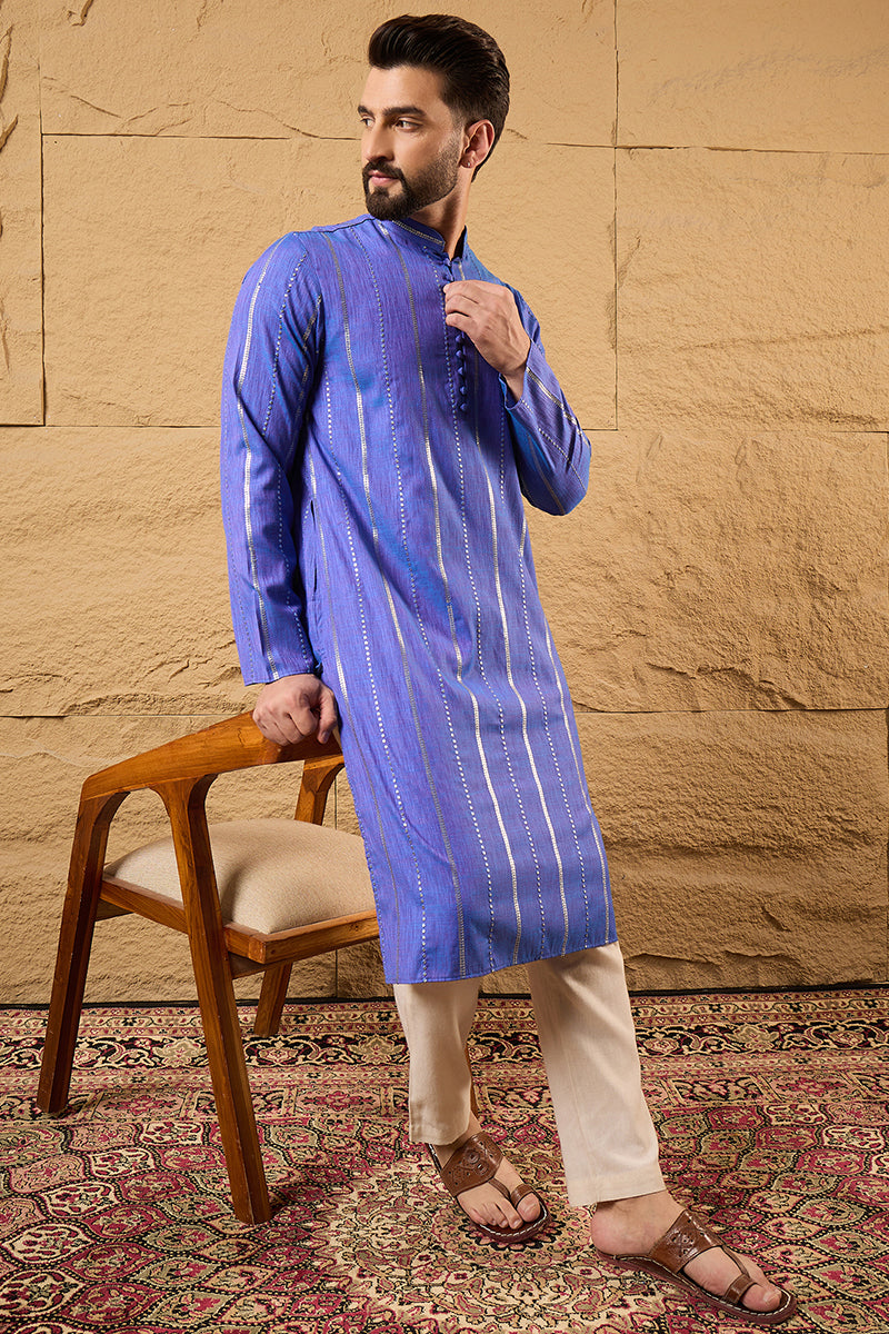 Blue Pure Cotton Embroidered Straight Kurta HOPMKU1123 | DesiQlo