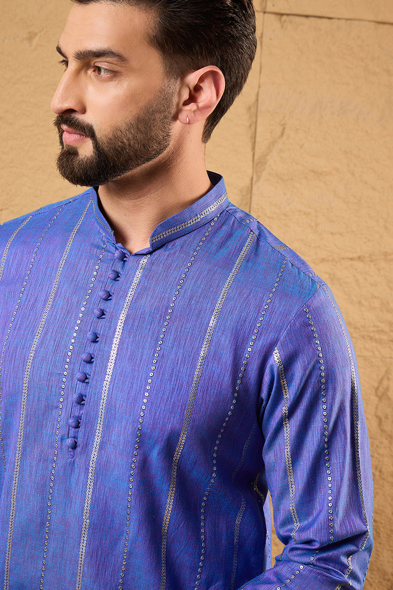 Blue Pure Cotton Embroidered Straight Kurta HOPMKU1123 | DesiQlo