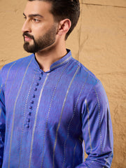 Ethnic Bay Men Blue Cotton Solid Embroidered Straight Kurta-MKU1123