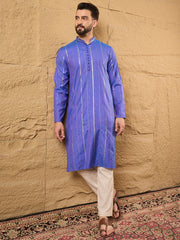 Ethnic Bay Men Blue Cotton Solid Embroidered Straight Kurta-MKU1123