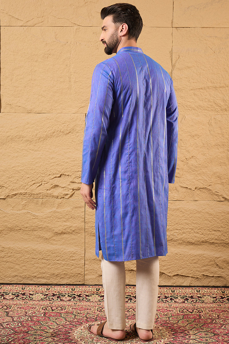 Blue Pure Cotton Embroidered Straight Kurta HOPMKU1123 | DesiQlo