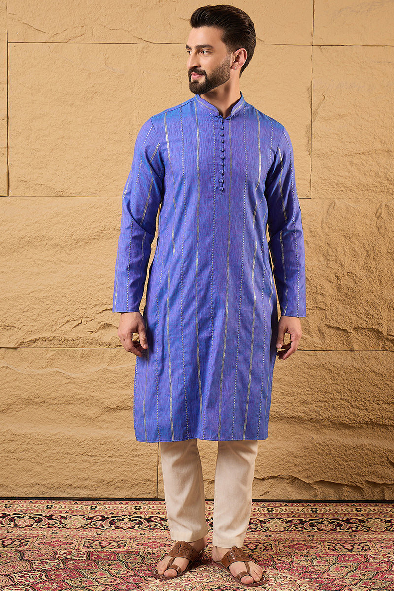 Blue Pure Cotton Embroidered Straight Kurta HOPMKU1123 | DesiQlo
