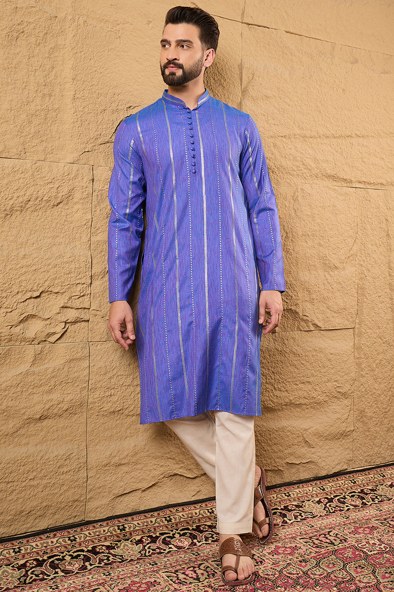 Blue Pure Cotton Embroidered Straight Kurta HOPMKU1123 | DesiQlo
