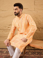 Ethnic Bay Men Orange Viscose Rayon Abstract Embroidered Straight Kurta-MKU1125