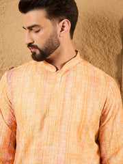 Ethnic Bay Men Orange Viscose Rayon Abstract Embroidered Straight Kurta-MKU1125