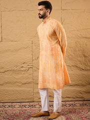 Ethnic Bay Men Orange Viscose Rayon Abstract Embroidered Straight Kurta-MKU1125