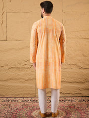 Ethnic Bay Men Orange Viscose Rayon Abstract Embroidered Straight Kurta-MKU1125