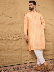 Ethnic Bay Men Orange Viscose Rayon Abstract Embroidered Straight Kurta-MKU1125