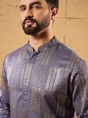 Ethnic Bay Men Purple Silk Blend Solid Embroidered Straight Kurta-MKU1137