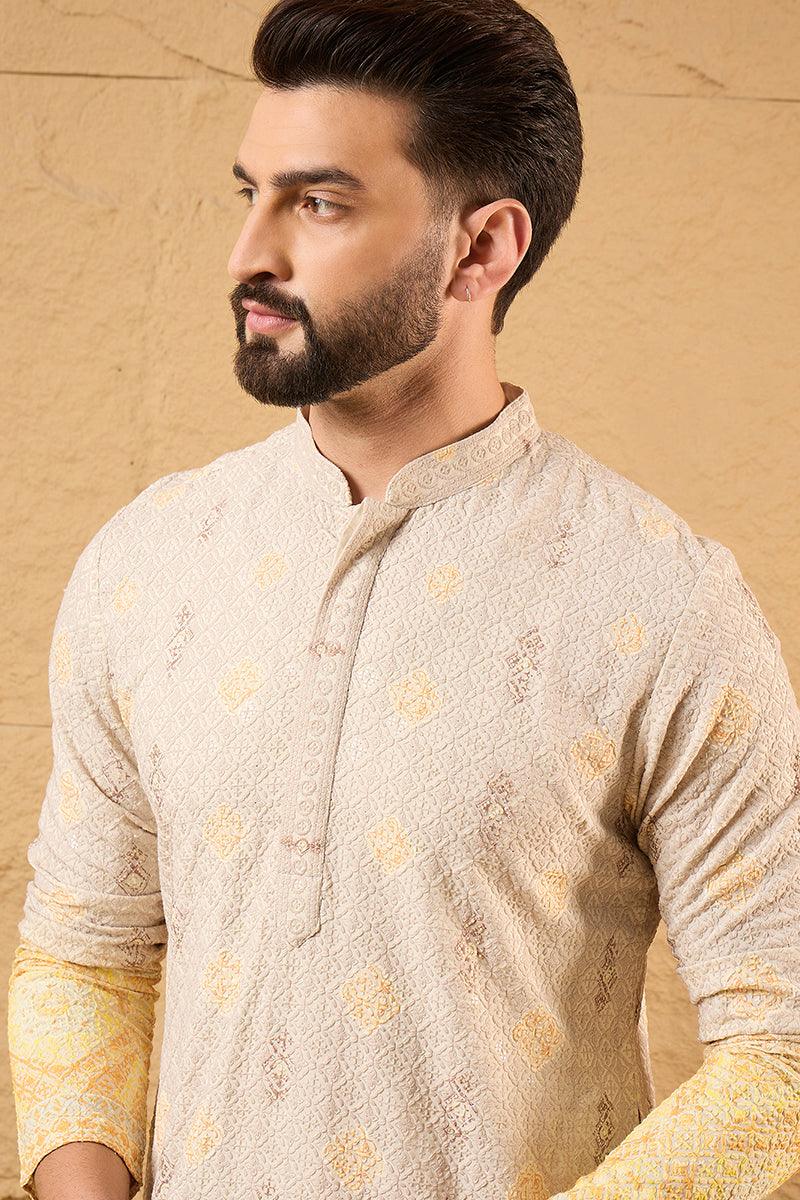 Yellow Ethnic Motif Embroidered Chikankari Straight Kurta HMKU1138 | D