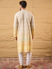 Ethnic Bay Men Yellow Viscose Rayon Ethnic Motifs Embroidered Straight Kurta-MKU1138