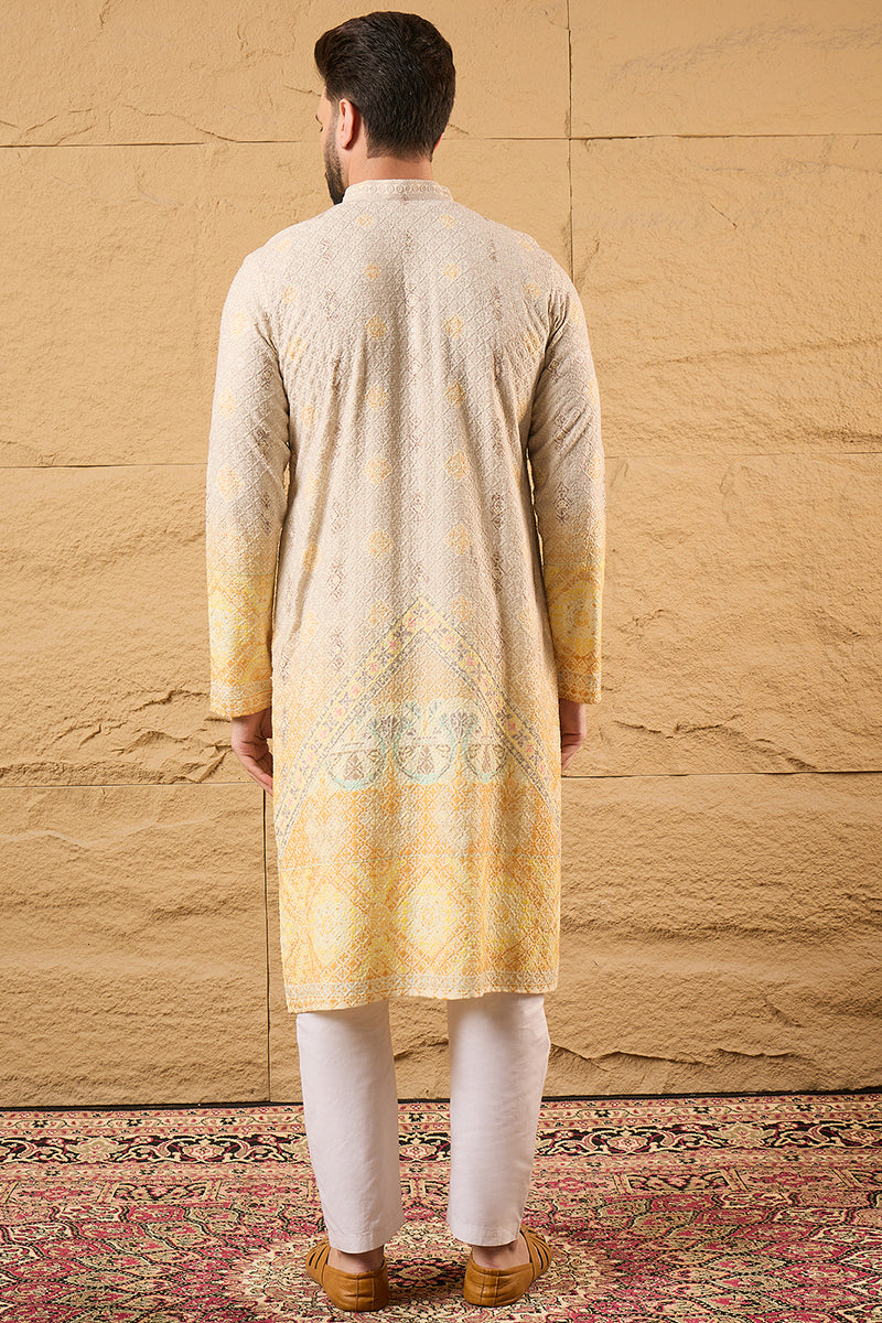 Yellow Ethnic Motif Embroidered Chikankari Straight Kurta HMKU1138 | D