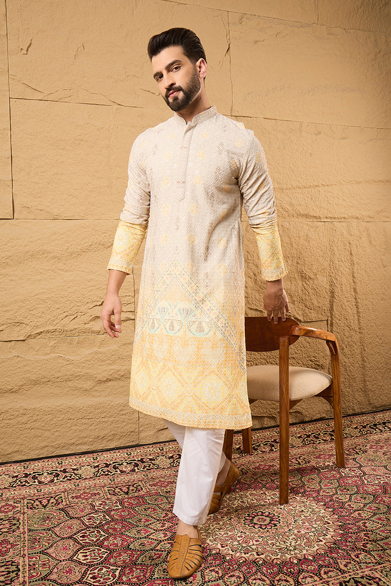 Yellow Ethnic Motif Embroidered Chikankari Straight Kurta HMKU1138 | D
