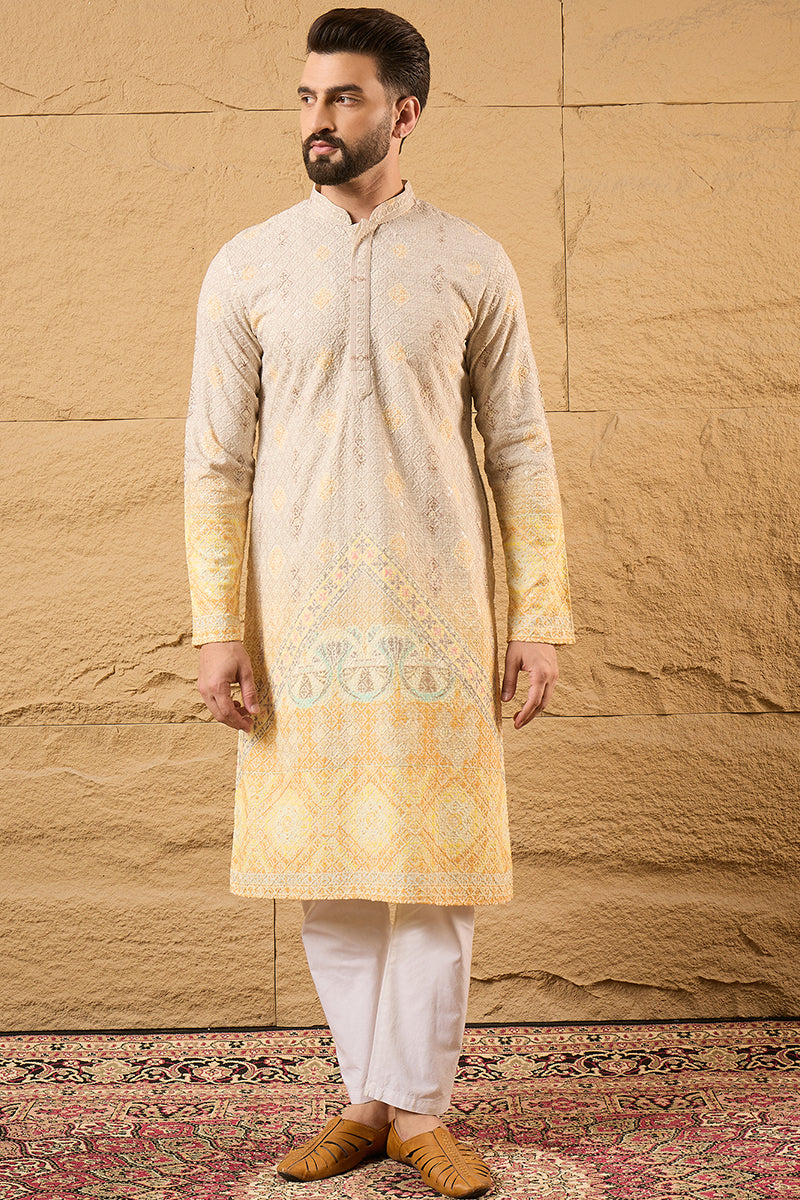 Yellow Ethnic Motif Embroidered Chikankari Straight Kurta HMKU1138 | D