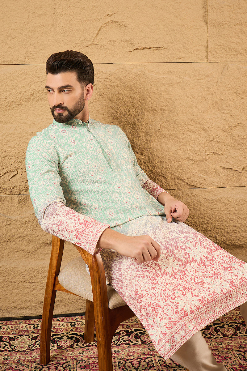Teal Ethnic Motif Embroidered Chikankari Straight Kurta HMKU1139 | Des