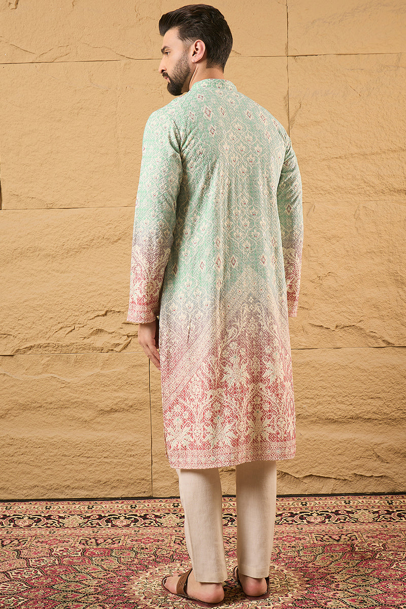 Teal Ethnic Motif Embroidered Chikankari Straight Kurta HMKU1139 | Des