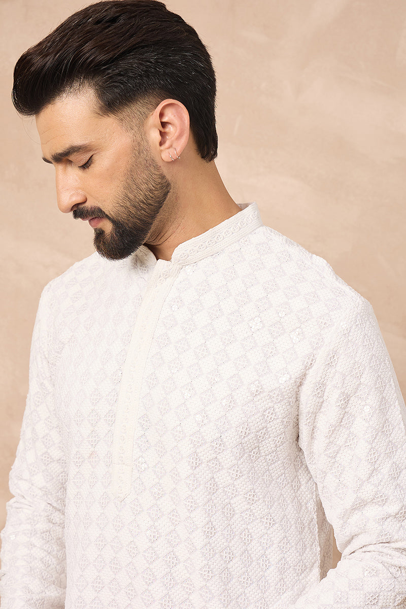White Viscose Rayon Solid Embroidered Straight Kurta HOPMKU1140 | Desi