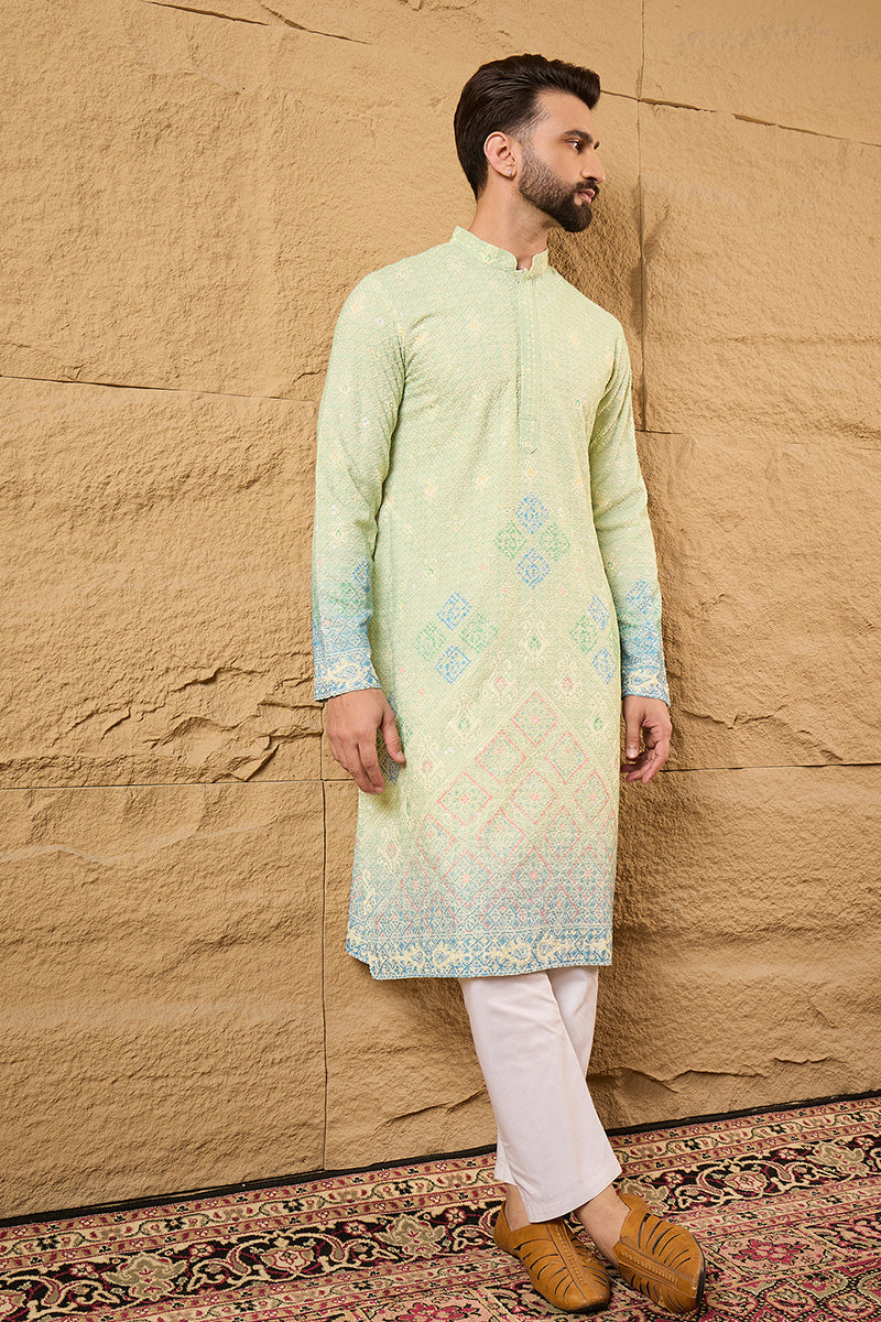 Green Bandhani Embroidered Chikankari Straight Kurta HMKU1141 | DesiQl