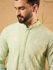 Ethnic Bay Men Green Viscose Rayon Bandhani Embroidered Straight Kurta-MKU1141