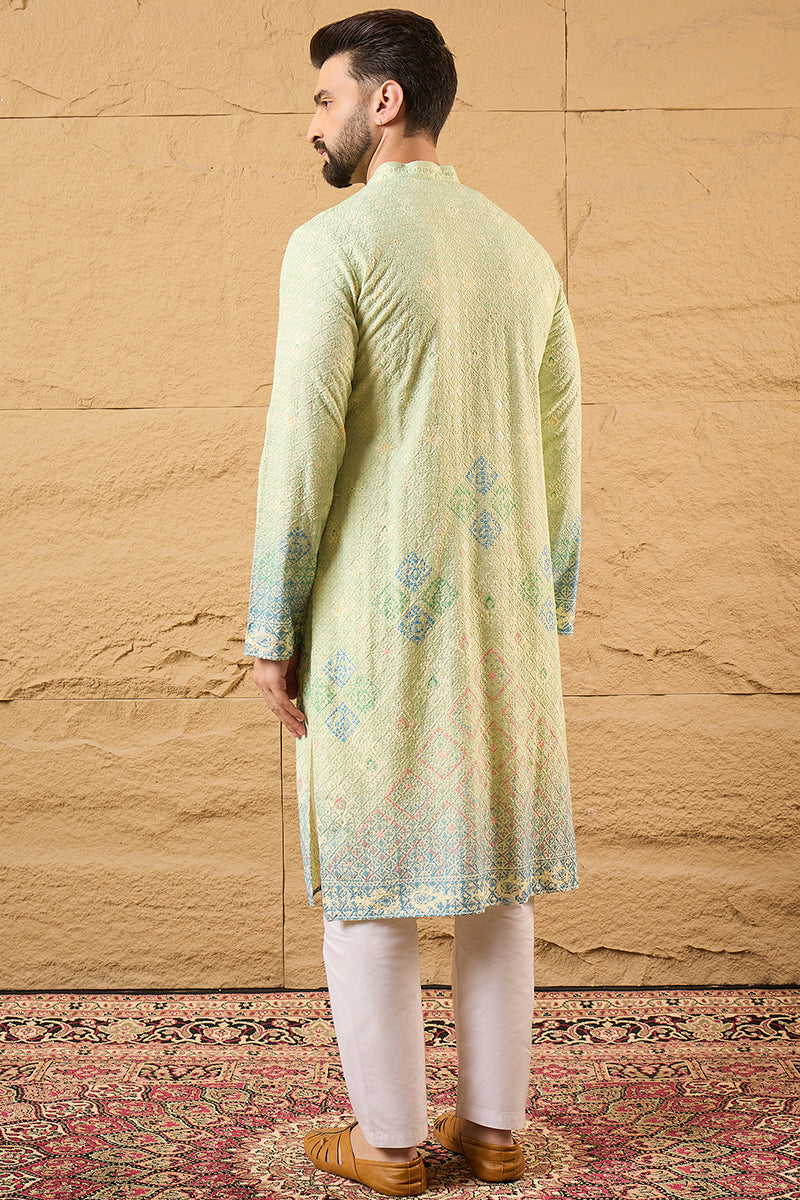 Green Bandhani Embroidered Chikankari Straight Kurta HMKU1141 | DesiQl