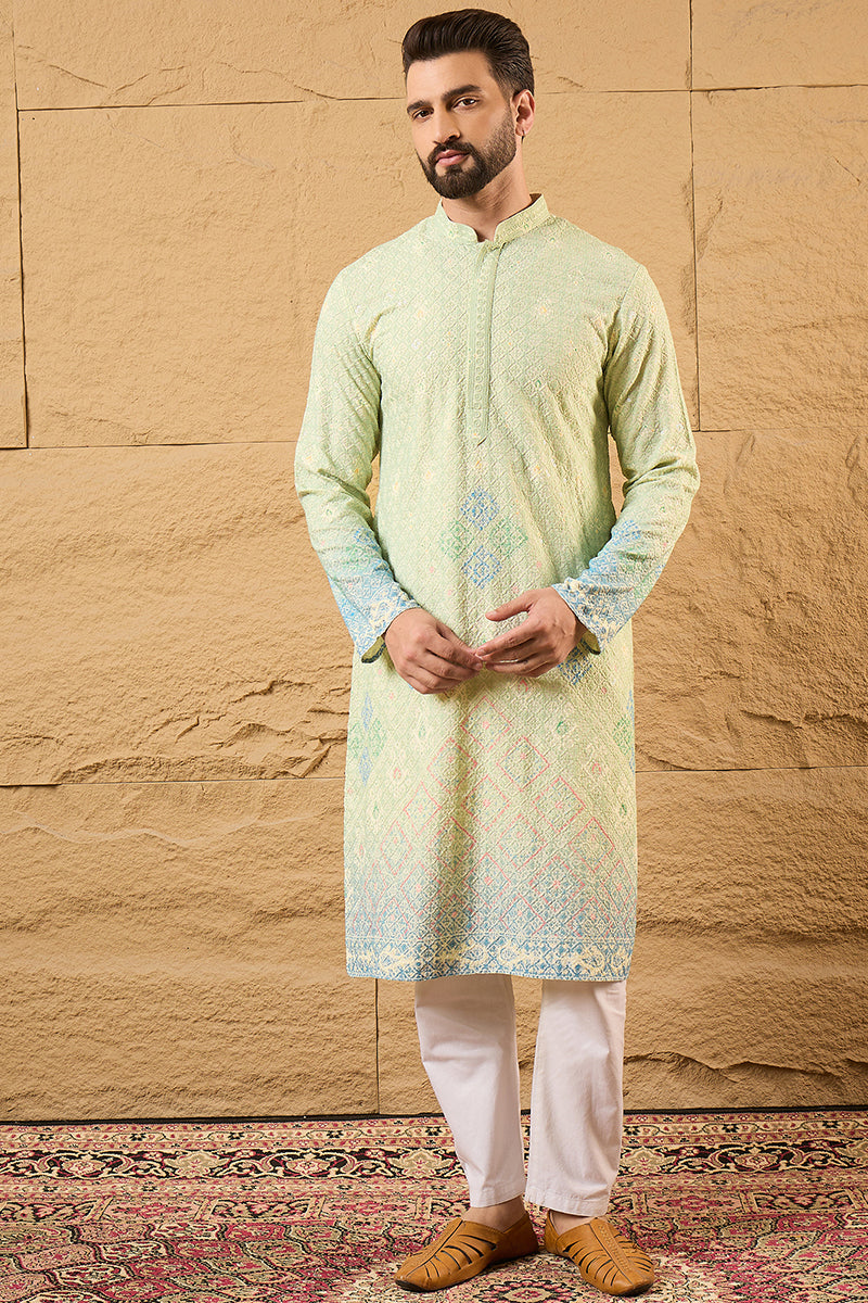 Green Bandhani Embroidered Chikankari Straight Kurta HMKU1141 | DesiQl