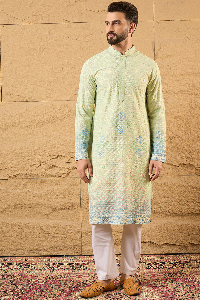 Green Bandhani Embroidered Chikankari Straight Kurta HMKU1141 | DesiQl