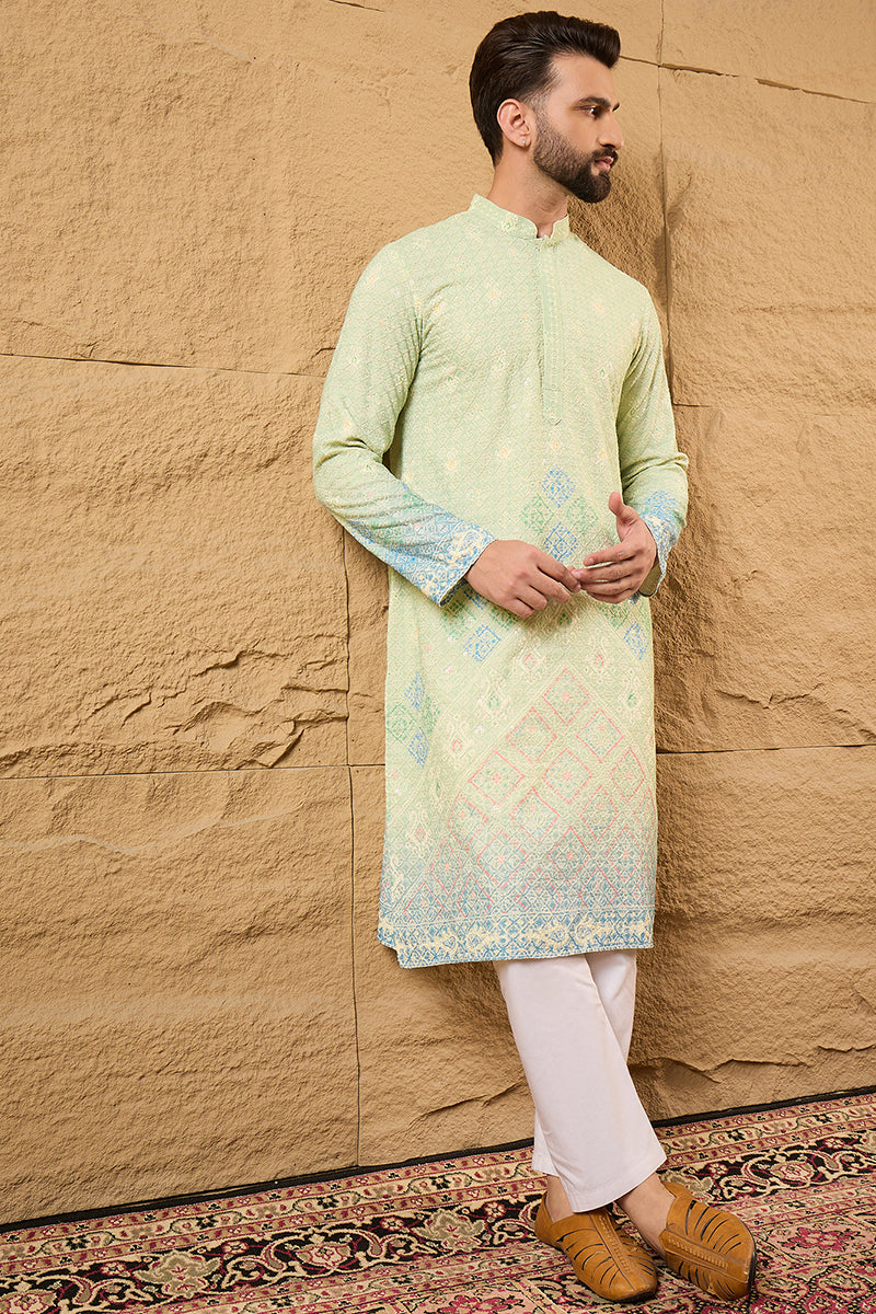 Green Bandhani Embroidered Chikankari Straight Kurta HMKU1141 | DesiQl