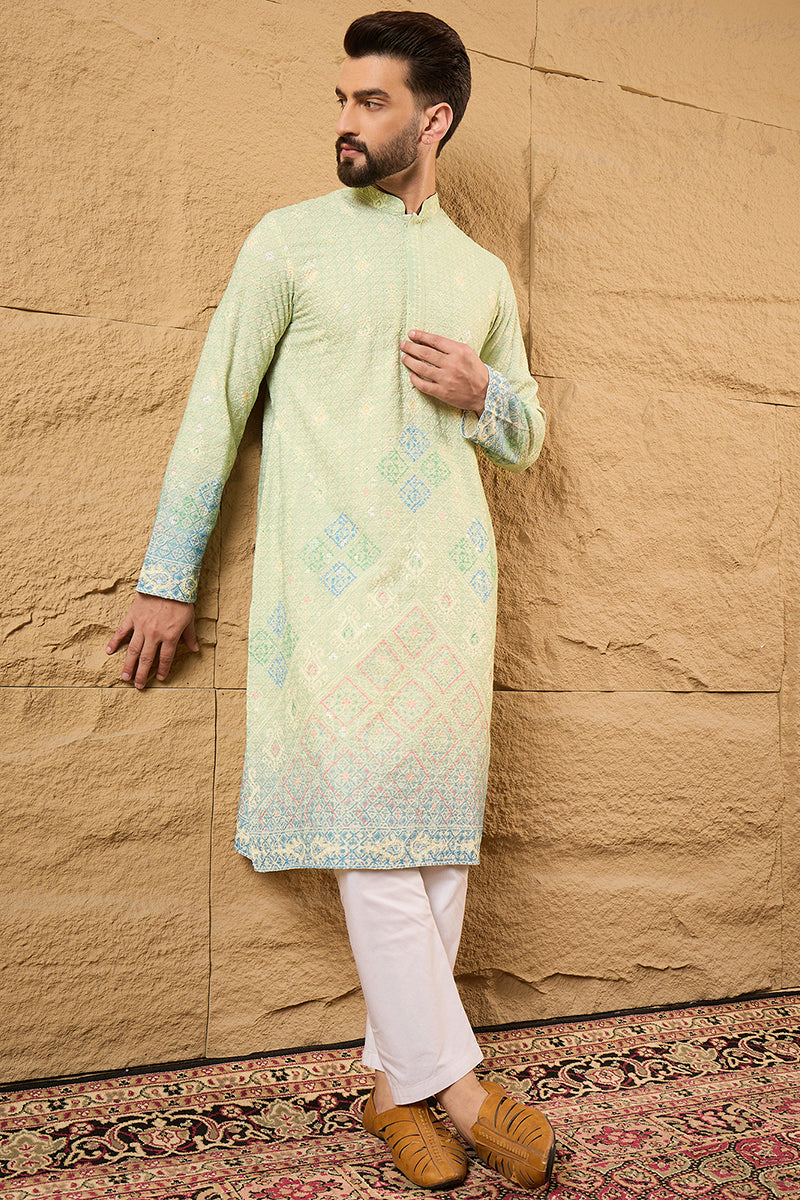 Green Bandhani Embroidered Chikankari Straight Kurta HMKU1141 | DesiQl
