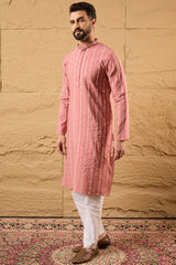 Pink Cotton Blend Embroidered Mandarin Collar Straight Kurta MKU1156