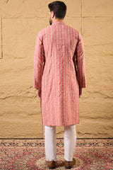 Pink Cotton Blend Embroidered Mandarin Collar Straight Kurta MKU1156