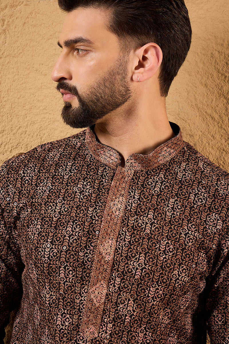 Brown Viscose Rayon Ethnic Motifs Embroidered Chikankari Straight Kurt