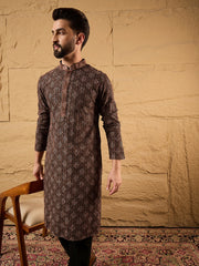 Ethnic Bay Men Black Viscose Rayon Embroidered Chikankari Straight Kurta-MKU1164