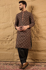 Brown Viscose Rayon Ethnic Motifs Embroidered Chikankari Straight Kurta HOPMKU1164