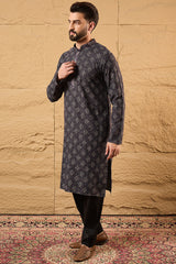 Grey Viscose Rayon Ethnic Motifs Embroidered Chikankari Straight Kurta HOPMKU1165