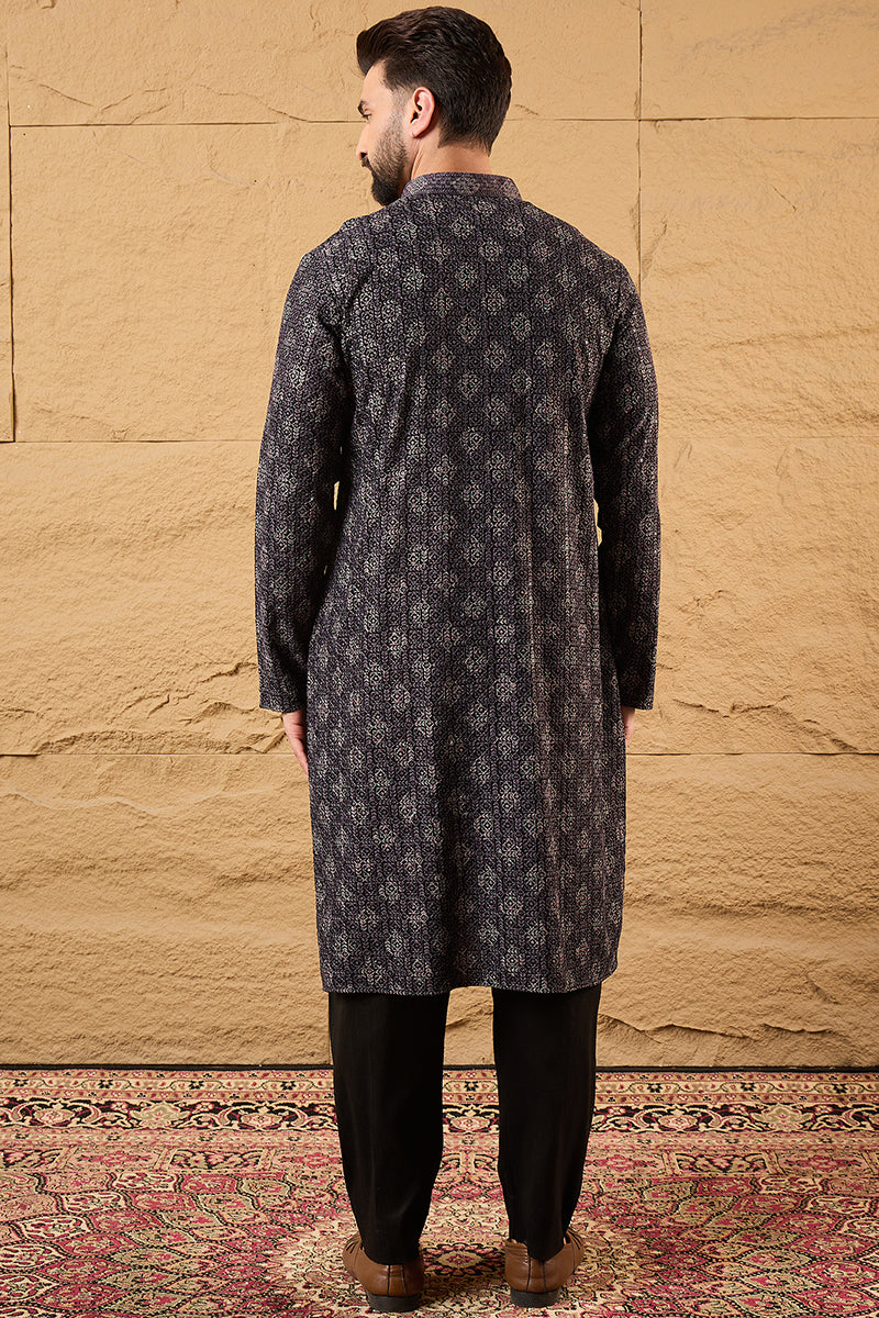 Grey Viscose Rayon Ethnic Motifs Embroidered Chikankari Straight Kurta