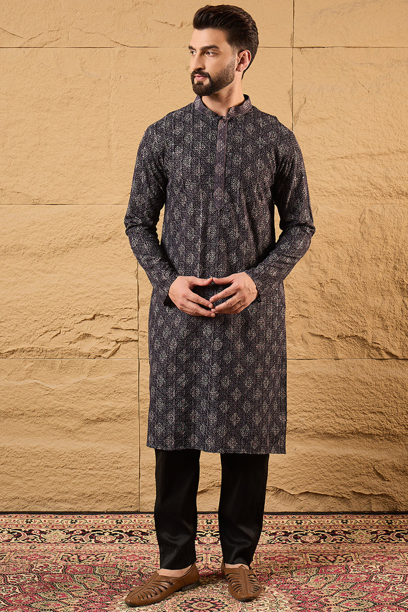 Grey Viscose Rayon Ethnic Motifs Embroidered Chikankari Straight Kurta
