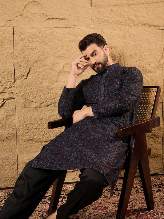 Men Brown Viscose Rayon Embroidered Chikankari Straight Kurta-MKU1166 1080