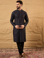 Ethnic Bay Men Brown Viscose Rayon Embroidered Chikankari Straight Kurta-MKU1166