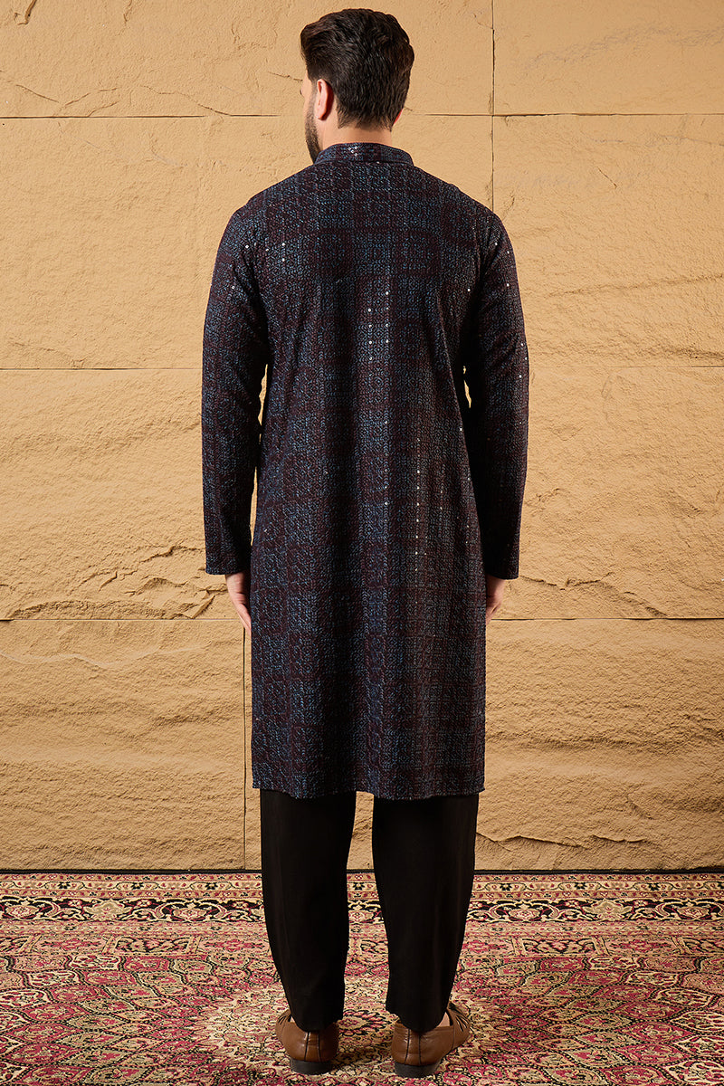 Black Viscose Rayon Geometric Embroidered Chikankari Straight Kurta HO
